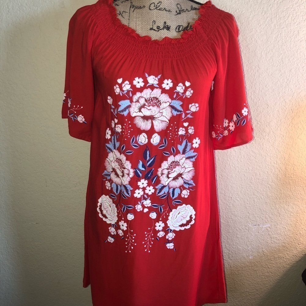 Chelsea & Violet Lightweight Red Embroidered Floral Dress Size XS